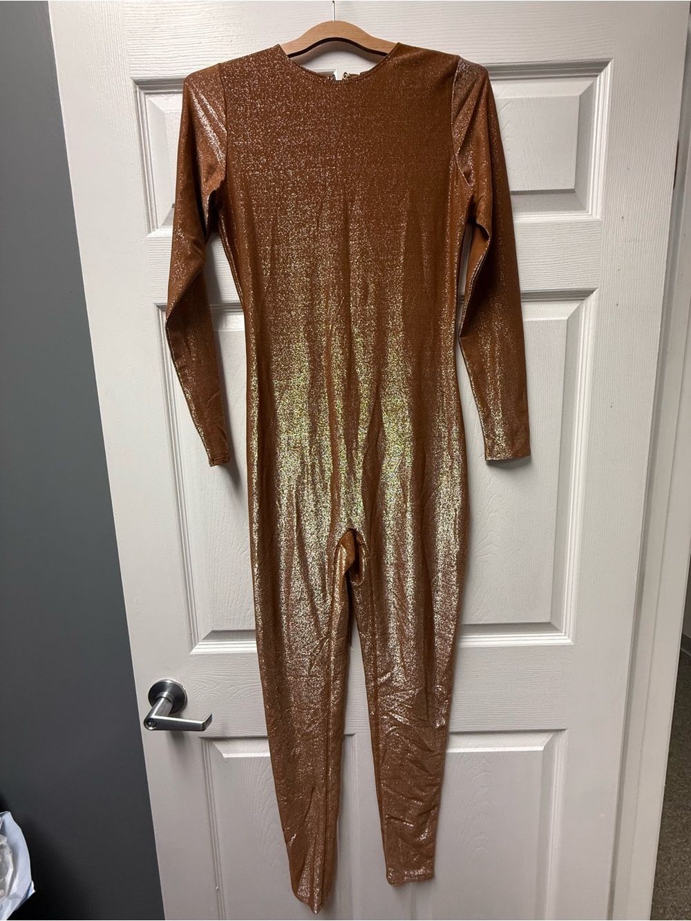 SKIMS Shimmer Long-Sleeve Metallic Copper Jumpsuit
